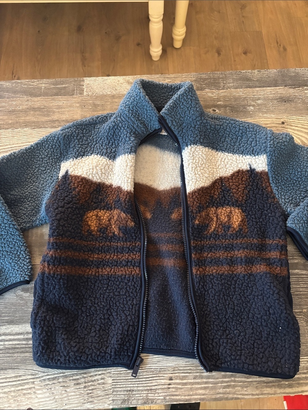 Old Navy Kids Blue & Brown Sherpa Zip Jacket with Bear Design